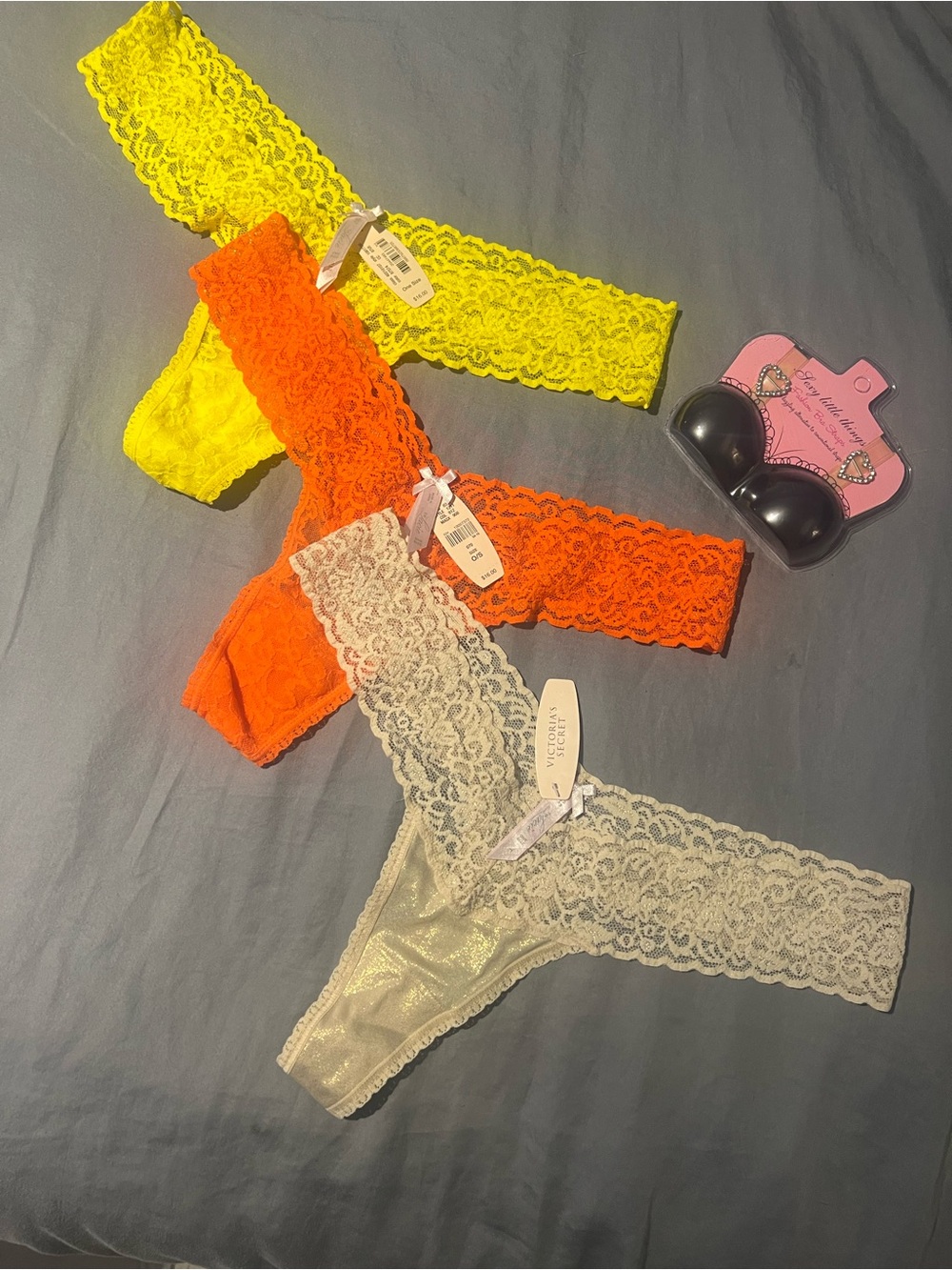 Victoria's Secret Lace Thongs in Yellow, Orange, Nude
